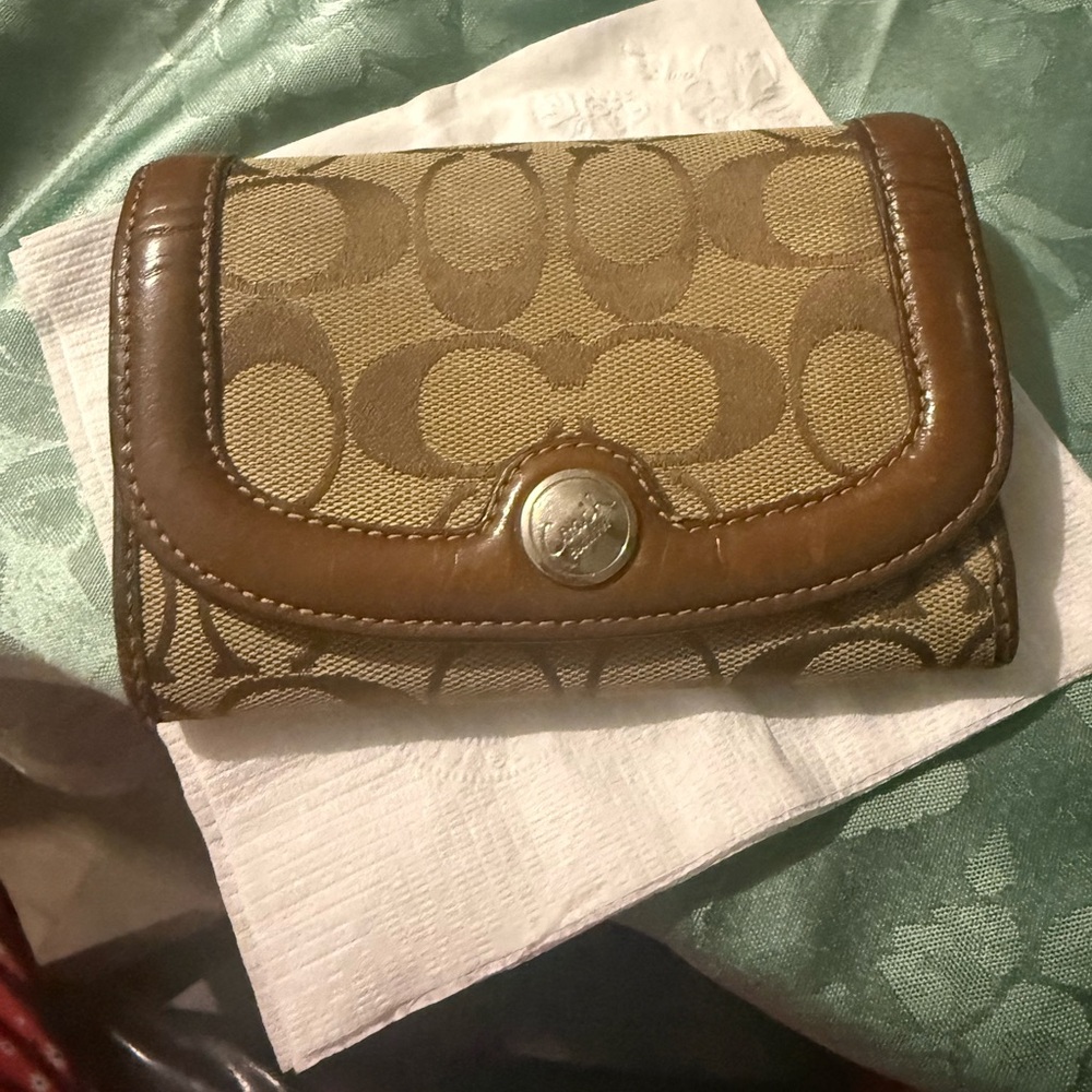 Coach Brown and Tan Signature Canvas Wallet